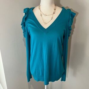 NWT Michael Kors Teal Ruffled Cold Shoulder Sleeves Blouse Large